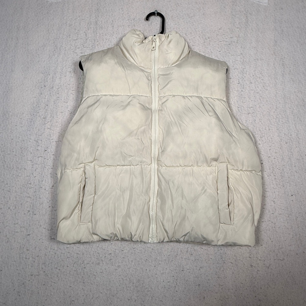 Sugarkiss Women Cream Puffer Vest Size Medium Full Zip Quilted Sleeveless Jacket